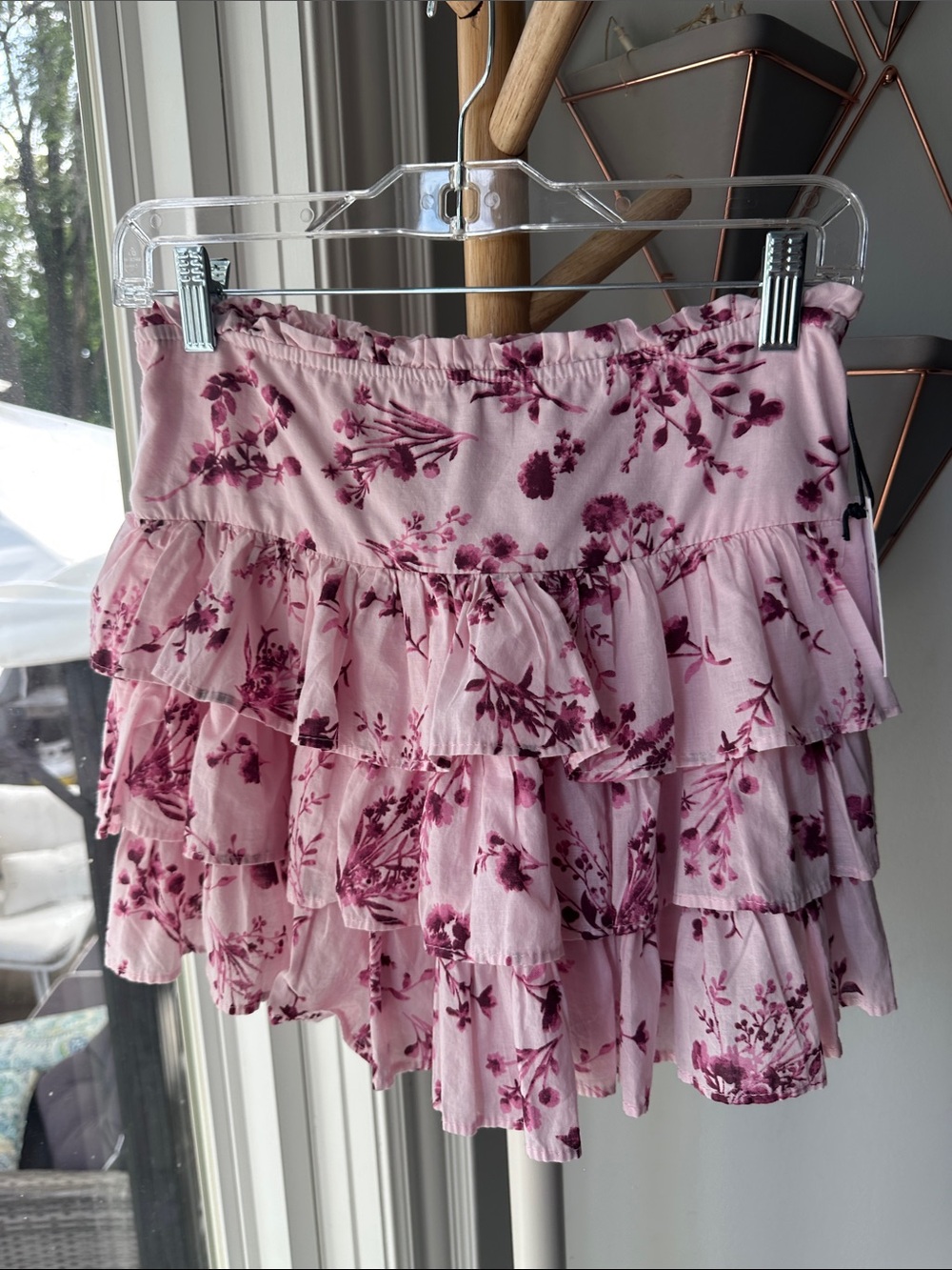 JAPNA Tiered Ruffled Floral Mini Skort Skirt Pink Floral Coquette Girl Sz Medium